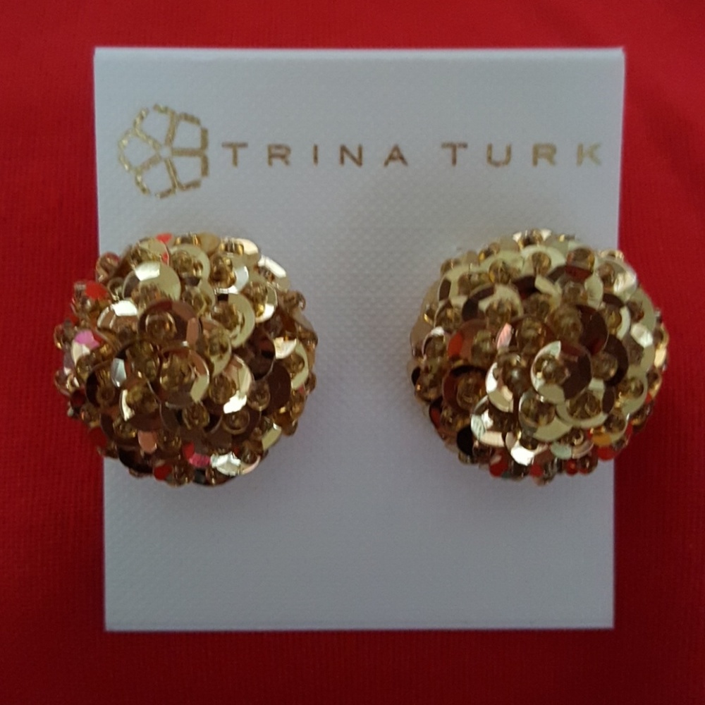 NEW TRINA TURK GOLD SEQUIN BUTTON EARRINGS - Picture 8 of 8